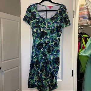 Betsey Johnson floral ruched stretch dress size L